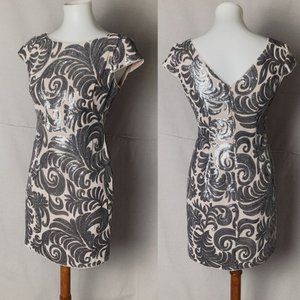 ADRIANNA PAPELL Sequin Cap Sleeve V-Back Dress